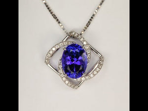 14K White Gold Oval Tanzanite and Diamond Pendant 4.22cts