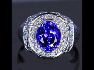 14K White Gold Tanzanite Ring With Fine Diamonds Ring 3.51 Carats