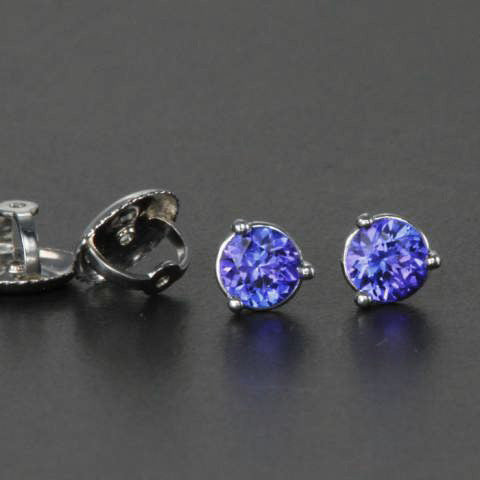14k White Gold Round Tanzanite Stud Earrings .68 Carats 4mm