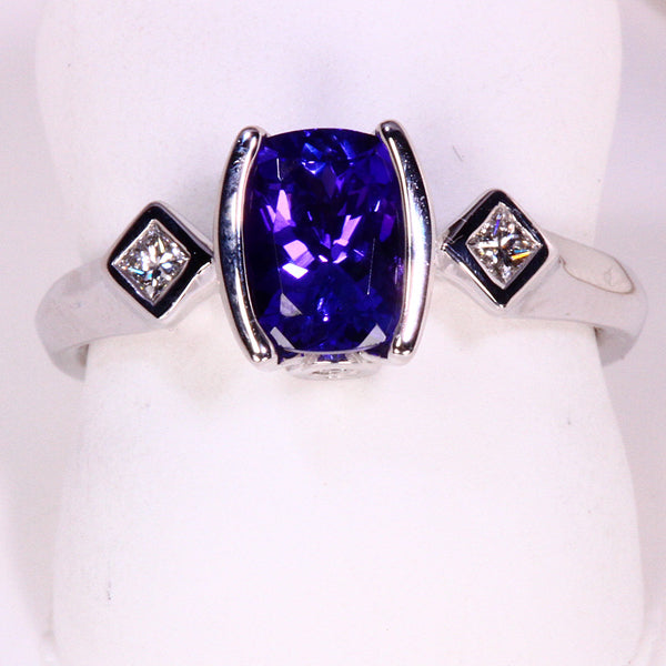 Christopher Michael Original Design With a Vivid Color Antique Cushion Tanzanite