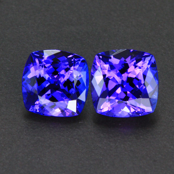 Blue Violet Square Cushion Tanzanite Pair 5.33 Carats
