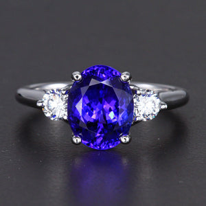 14K White Gold Oval Tanzanite and Diamond Accent Ring 3.39 Carats