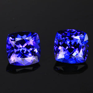 Violet Blue Square Cushion Pair Tanzanite Gemstones 5.92 Carats