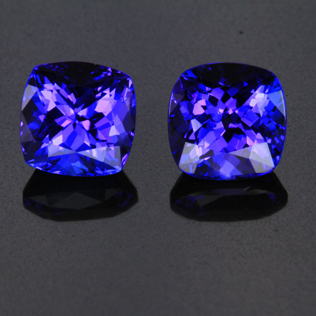 Exceptional Color  Square Cushion Tanzanite Pair Gemstone 6.40 Carats