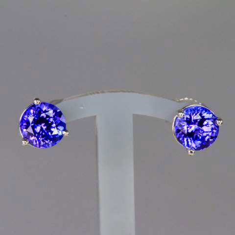 14k White Gold Round Stud Tanzanite Earrings 1.96 Carats