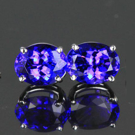 14K White Gold Oval Tanzanite Stud Earrings 5.88 Carats HOLD FOR THOMAS