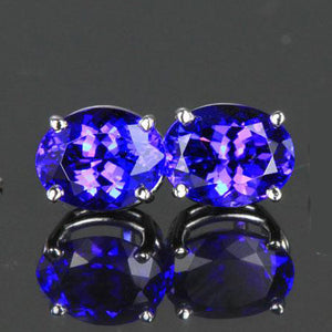 14K White Gold Oval Tanzanite Stud Earrings 5.88 Carats HOLD FOR THOMAS