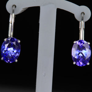 14k White Gold Oval Leverback Tanzanite Earrings 2.10 Carats