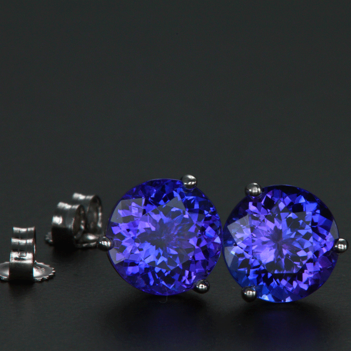 14k White Gold Round Tanzanite Stud Earrings 3.06 Carats