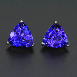 Blue Violet Trilliant Tanzanite Stud Pierced Earrings 6.38 Carats