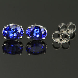 14k White Gold Violet Blue Oval Tanzanite Stud Earrings 1.38 Carats