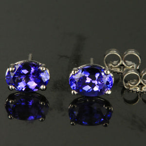 14K White Gold Blue Violet Vivid Oval Tanzanite Stud Earrings 3.18 Carats HOLD for Virginia