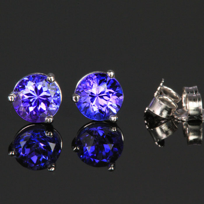 14K White Gold Round Tanzanite Stud Earrings 1.74 Carats 5.5mm