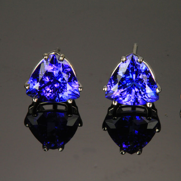 14k White Gold Trilliant Tanzanite Earrings 3.76 Carats 8mm