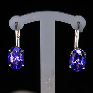14K White Gold Oval Lever Back Tanzanite Earrings 1.90 Carats