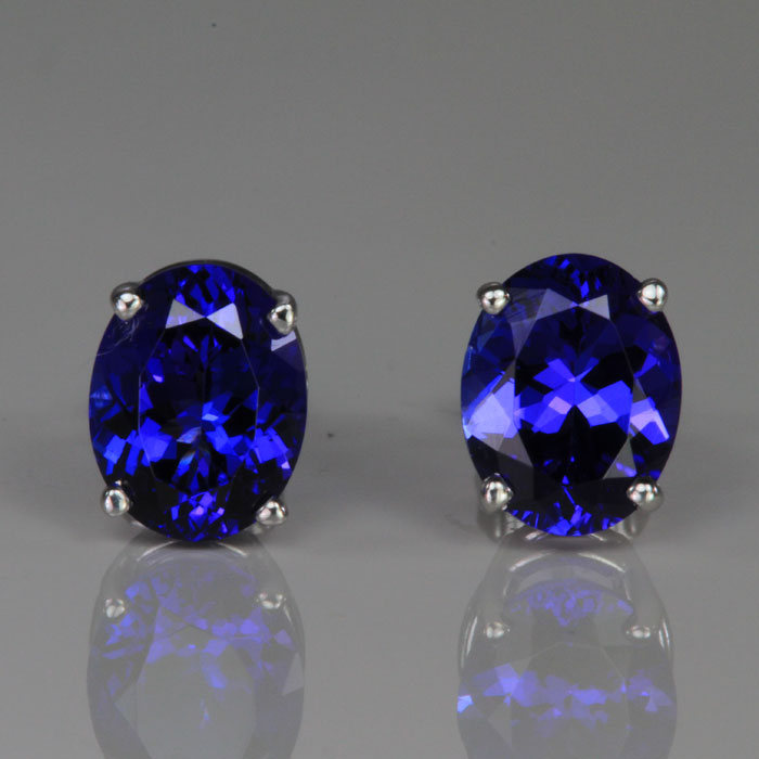 14k White Gold Oval Tanzanite Stud Earrings  4.28 Carats