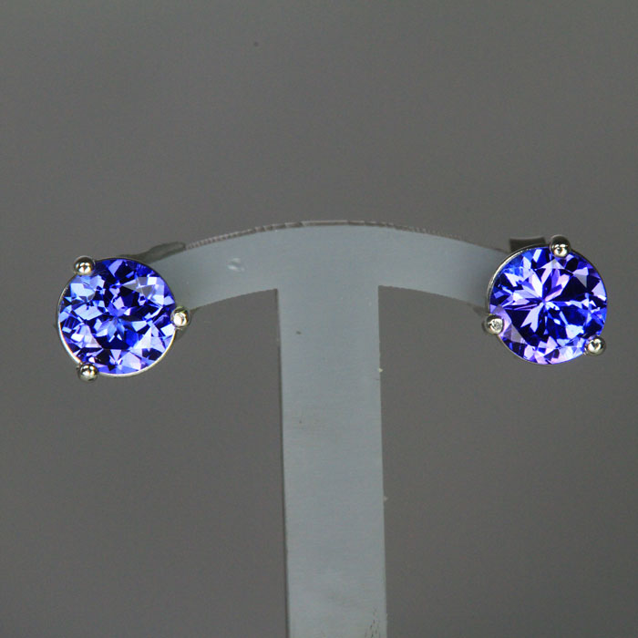 14k White Gold Round Stud Tanzanite Earrings 1.18 Carats