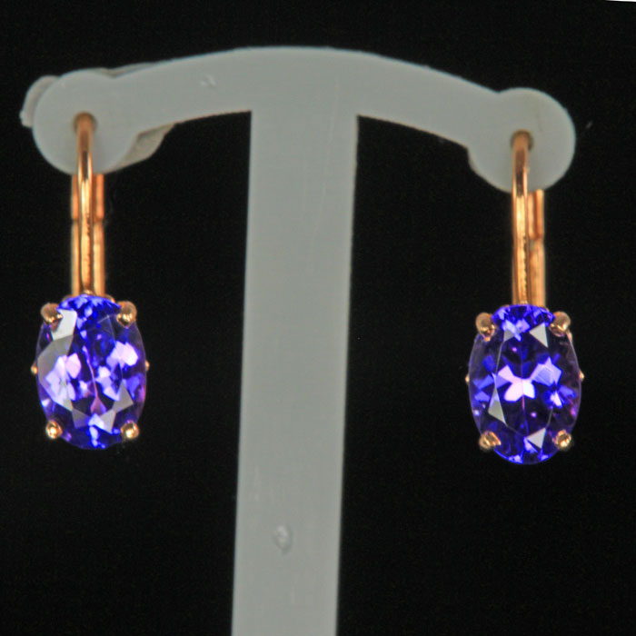 14K Rose Gold Oval Lever Back Tanzanite Earrings 1.68 Carats