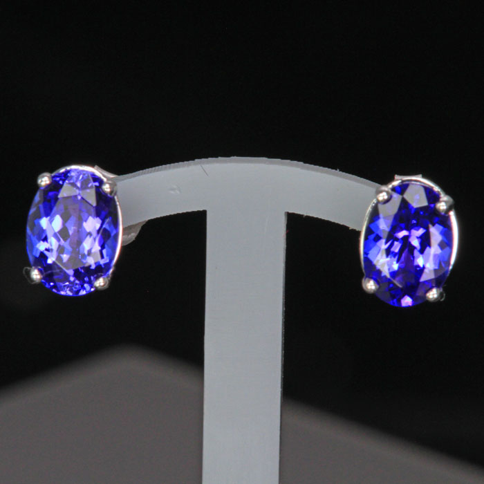 14K White Gold Oval Tanzanite Stud Earrings 2.25 Carats