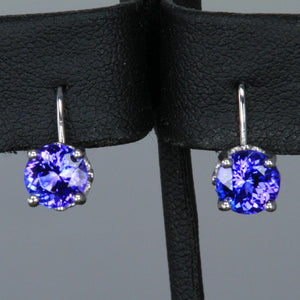14k White Gold Round Tanzanite Leverback Earrings 2.44 Carats