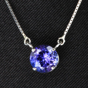 14K Gold Round Tanzanite Necklace 1.08 Carats
