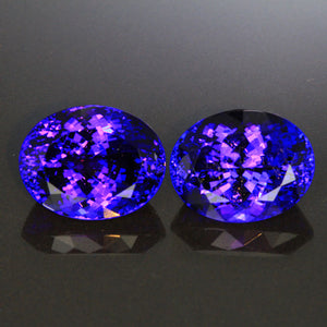 Blue Violet Pair Oval Tanzanite Gemstone 33.82 Carats Combined