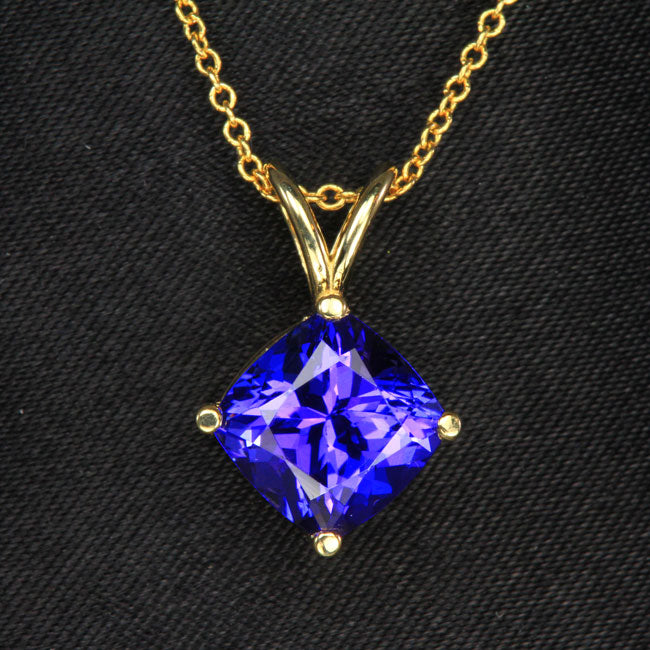 yellow gold square cushion tanzanite pendant