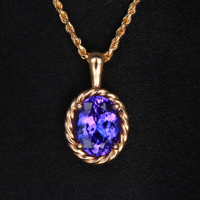 14k Rose Gold Oval Tanzanite Pendant 1.86 Carats