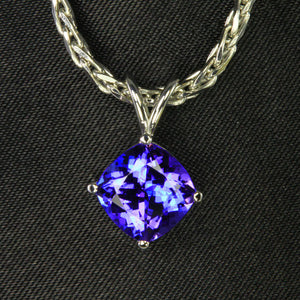 square cushion tanzanite pendant