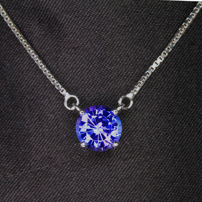 14K White Gold Round Tanzanite Necklace 1.51 Carats