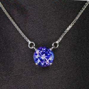 14K White Gold Round Tanzanite Necklace 1.51 Carats