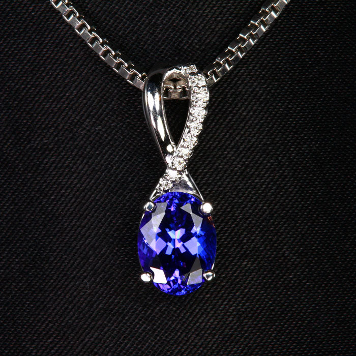 14K White Gold Oval Tanzanite and Diamond Pendant 1.93 Carats