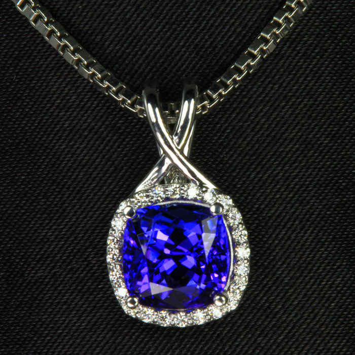 cushion cut tanzanite diamond halo pendant