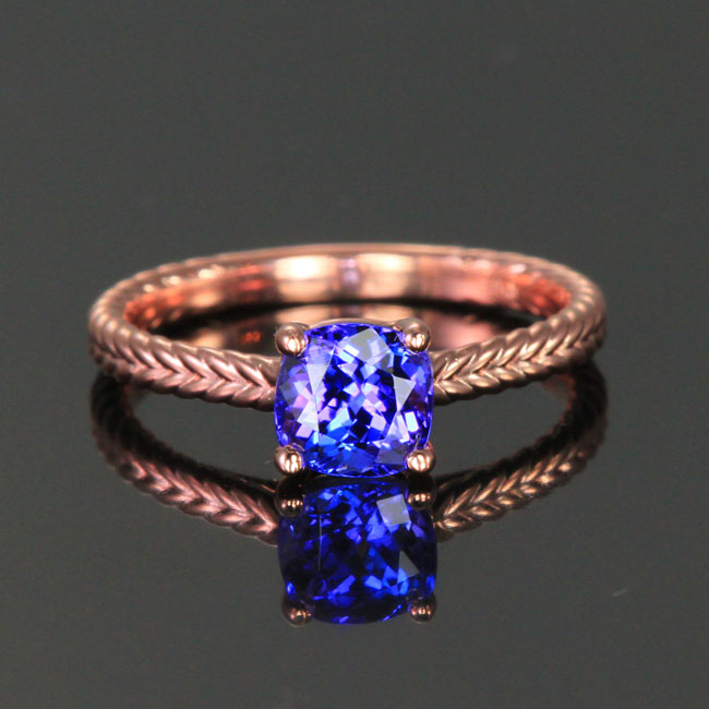 14K Rose Gold Square Cushion Tanzanite Ring 1.33 Carats