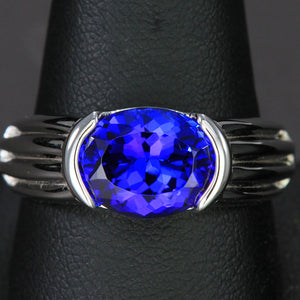14K White Gold Tanzanite Men's Ring Designed by Christopher Michael  4.81 Carats