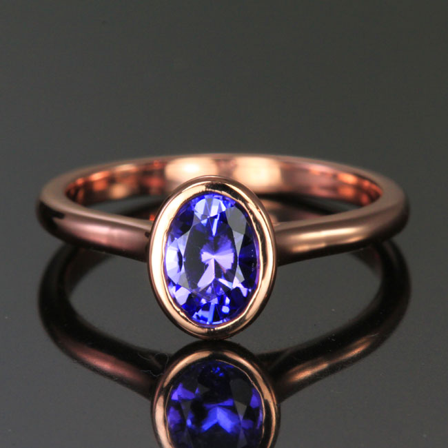 14K Rose Gold Oval Bezel Set Tanzanite Ring .91 Carats