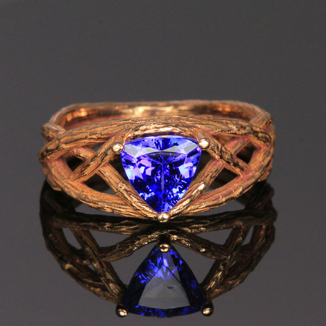 14K Rose Gold Trilliant Tanzanite Ring Designed by Christopher Michael