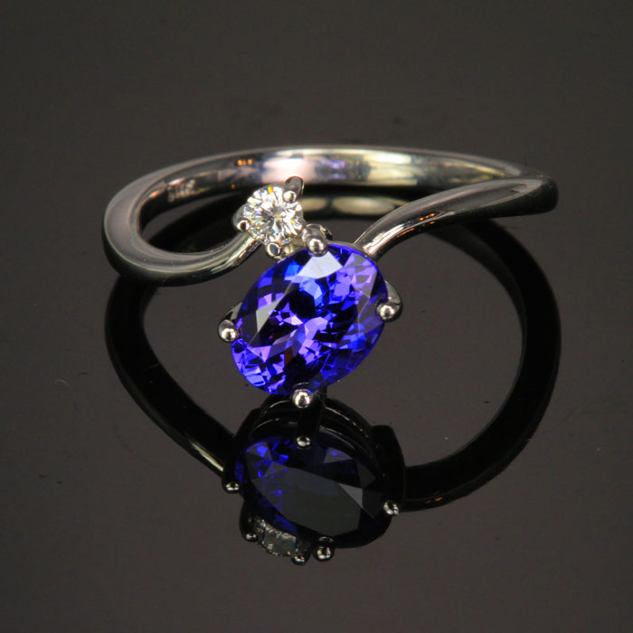 14K White gold tanzanite and diamond ring