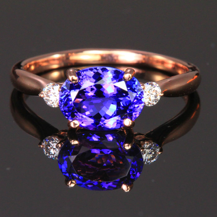 14K Rose Gold Oval Tanzanite and Diamond Ring 2.13 Carats