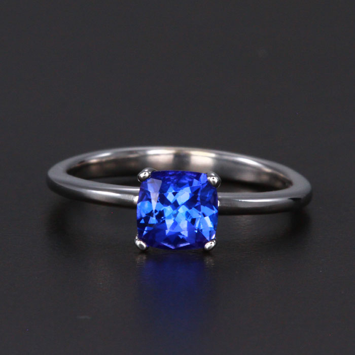 14k White Gold Square Cushion Tanzanite Ring 1.17 Carats