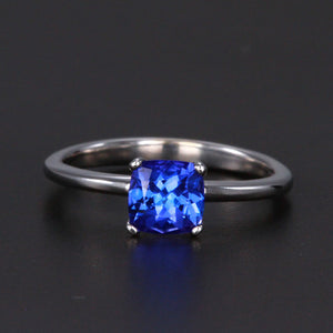 14k White Gold Square Cushion Tanzanite Ring 1.17 Carats