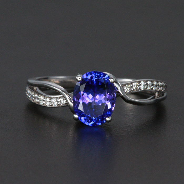 14K White Gold Oval Tanzanite and Diamond Accents 1.80 Carats