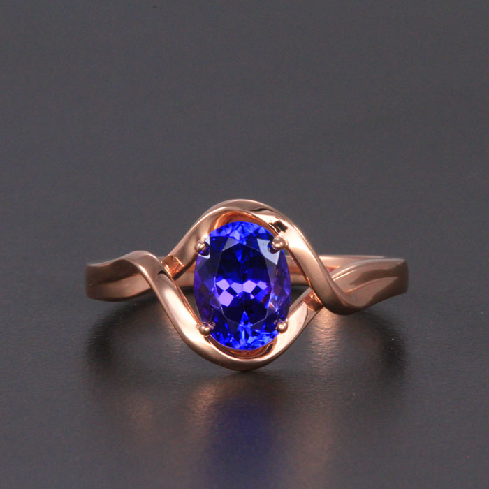 14k Rose Gold Oval Tanzanite Ring 1.66 Carats