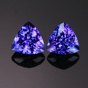 Blue Violet Vivid Pair of Trilliant Tanzanite Gemstones 4.83 Carats
