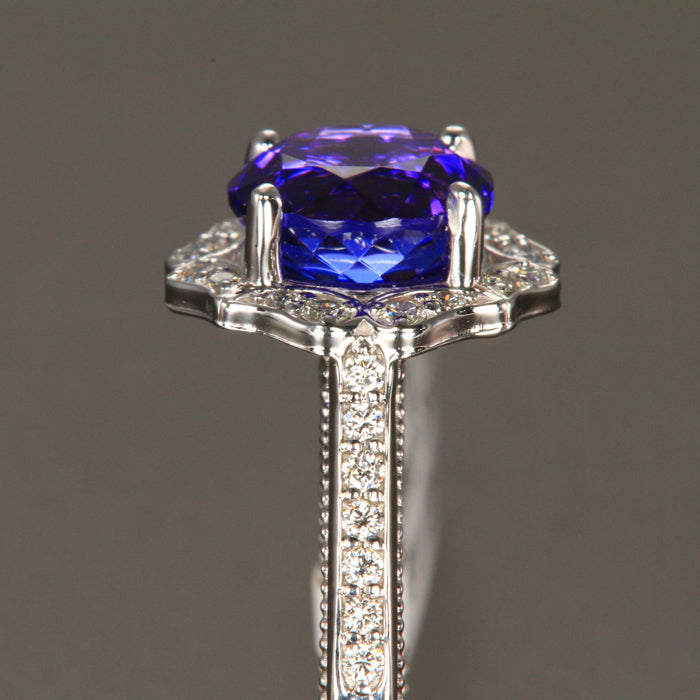 14K White Gold Tanzanite & Diamond Ring 3.21 Carats Christopher Michael Design