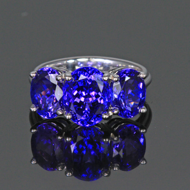 three stone oval tanzanite ring