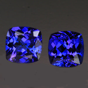 matched pair square cushion tanzanite gemstones