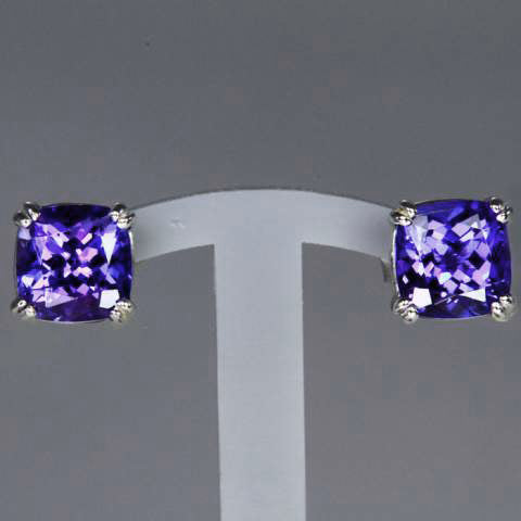 14K White Gold Square Cushion Cut Tanzanite Earrings 2.45 Carats
