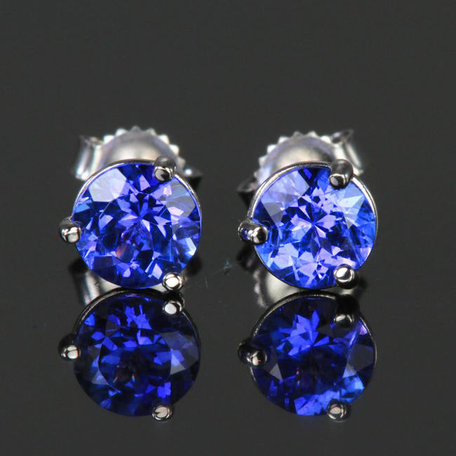 14K White Gold  Round Tanzanite Stud Earrings 1.27 5.5mm