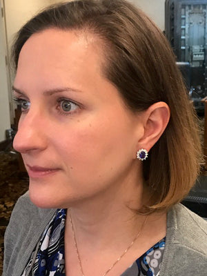 14K White Gold Oval Tanzanite Halo Earrings 3.90 Carats